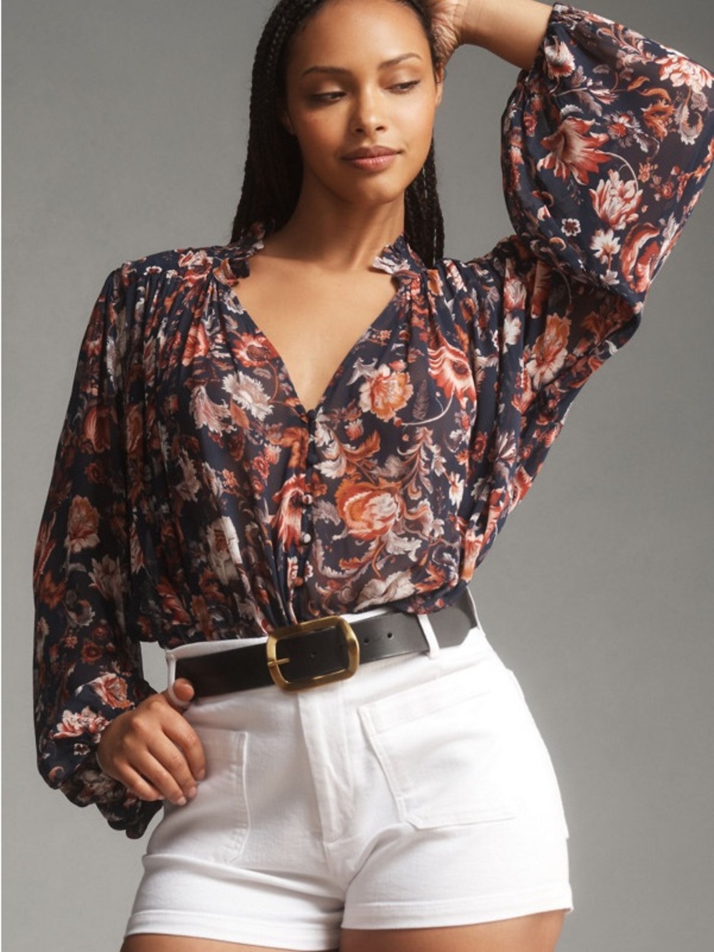 Nwot Anthropologie Estela Navy And Red Floral Blouse